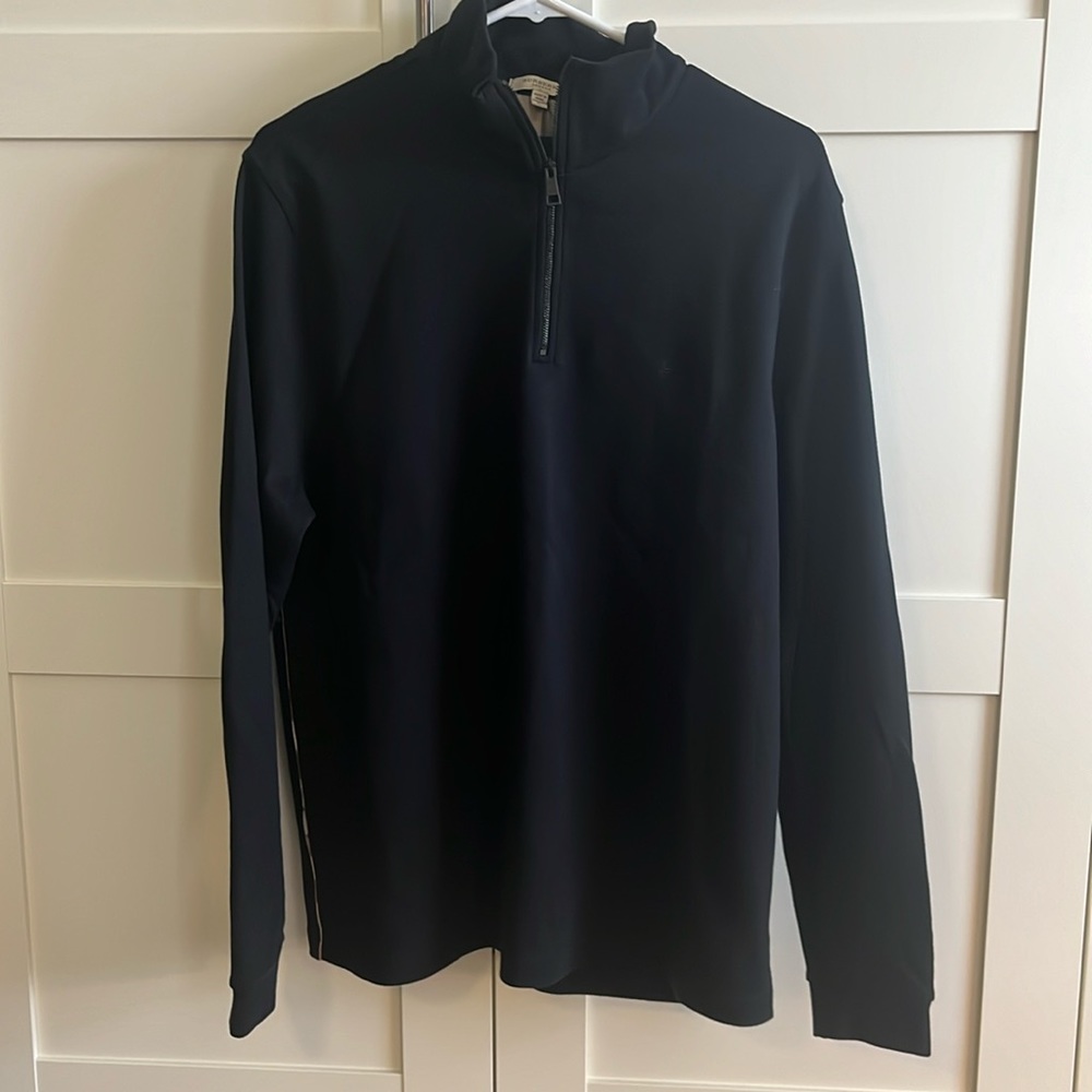 Burberry Men’s Brit Monogram Logo Cotton 1/4 zip pullover sweater